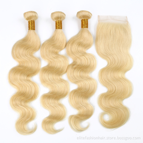 Factory price wholesale 100% Virgin Human Hair 3 Bundles With 4*4 Lace Closure 613 Kinky Curly human hair Bundles With Closure